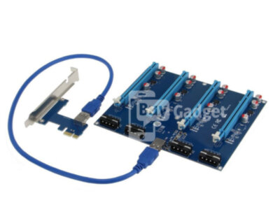 PCI-E 1x to 4 Port 16x Hub Riser Card