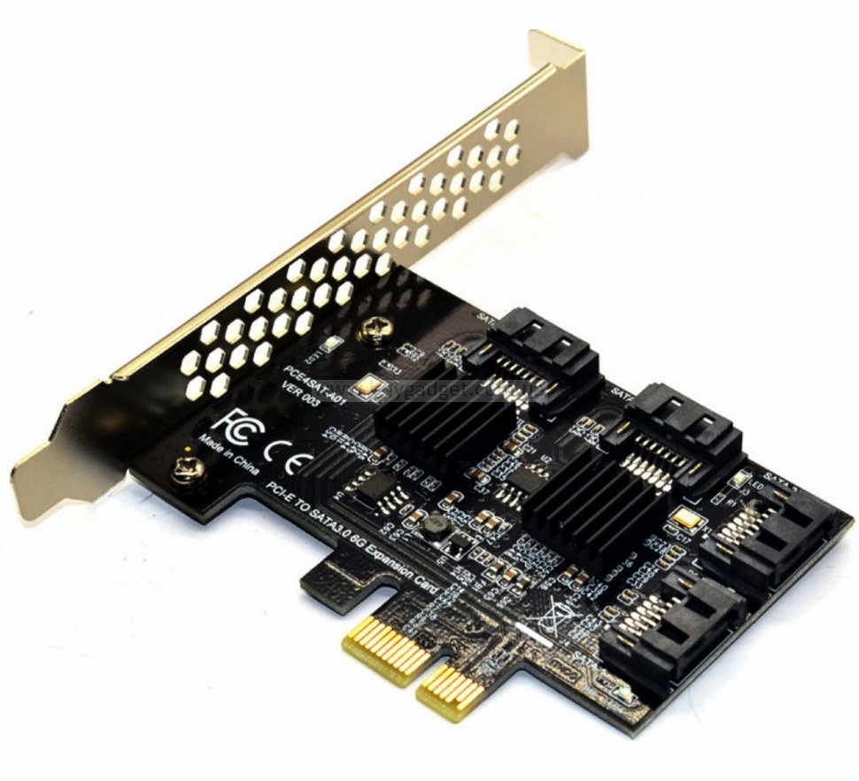Адаптер PCI-E to 4x SATA III int., ASM106X+109X