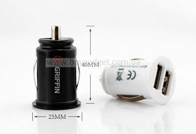 Зарядний пристрій від автоприкурювача на USB, 1A+2.1A, GRIFFIN, OEM