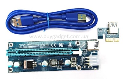 Райзер Ewell Riser Card PCI-E 1X to 16X v.006, USB3.0 кабель (EW028)
