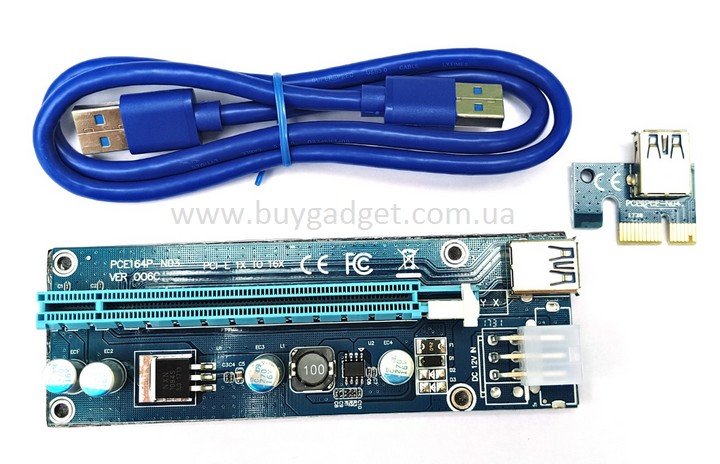 Райзер Ewell Riser Card PCI-E 1X to 16X v.006, USB3.0 кабель (EW028)