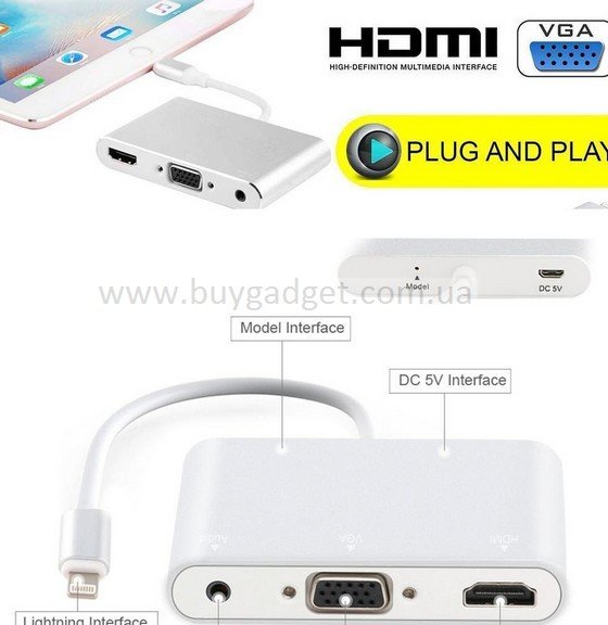 Адаптер Ewell. Lightning to HDMI / VGA / Audio (EW500)