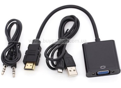 Адаптер Ewell HDMI to VGA, 1080p, зі звуком та живленням від USB