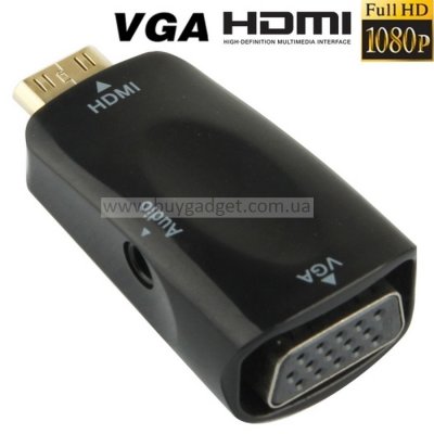 Адаптер mini HDMI M to VGA F (with audio), RTL